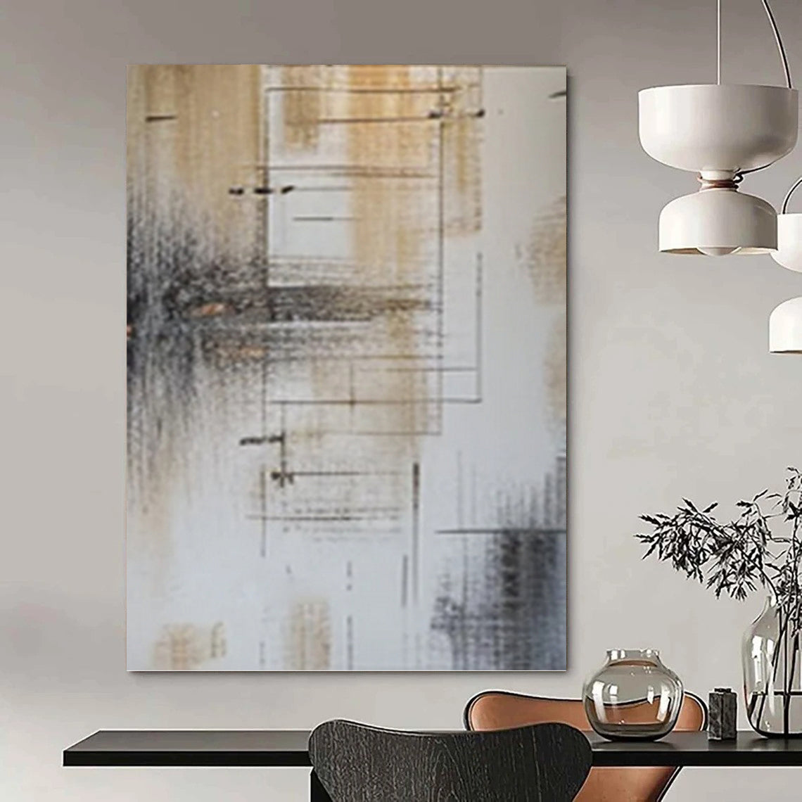 “Brown, Gray & Black Line - Driven Abstract” Painting On Canvas DKH0979