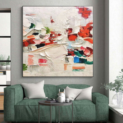 Red - Accented Thick Textures, “Blush & Bold” - Textured Abstract Oil Painting CT0731