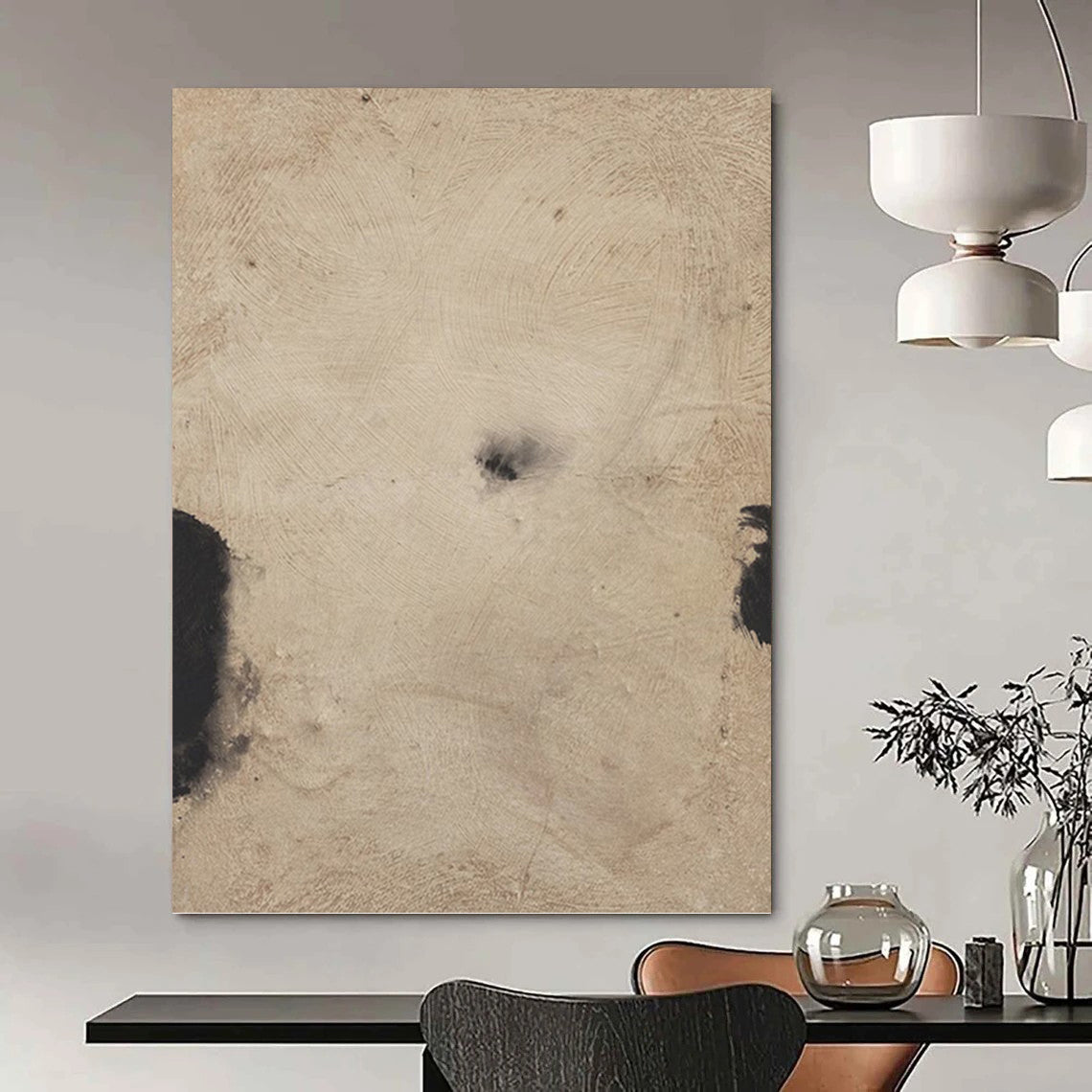 Ethereal Beige and Black Abstract - Abstract Painting On Canvas DKH1421