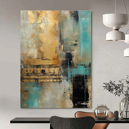 Teal - Gold Textured Abstract - Abstract Impasto Acrylic CT1281