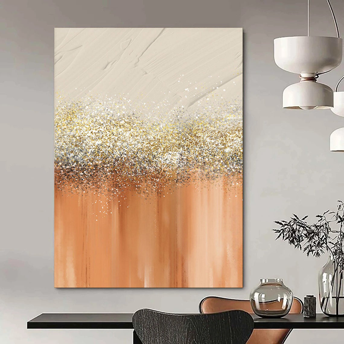 “Glistening Gold and Peach” - Abstract Textured Art CT2018