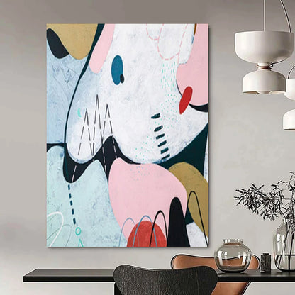 “Pastel and Playful Abstract - Pinks, Blues, and Whimsical Shapes” Painting On Canvas CT2384