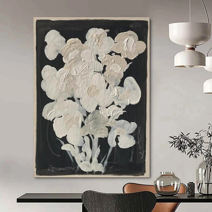 “White Flowers on Black” - Minimalist Floral Painting On Canvas DTP140