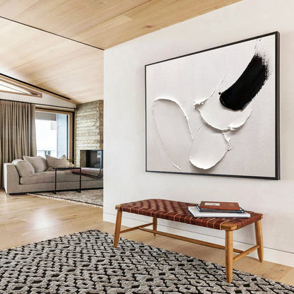 Simple Black & White Forms - White & Black Abstract Painting On Canvas DKH909