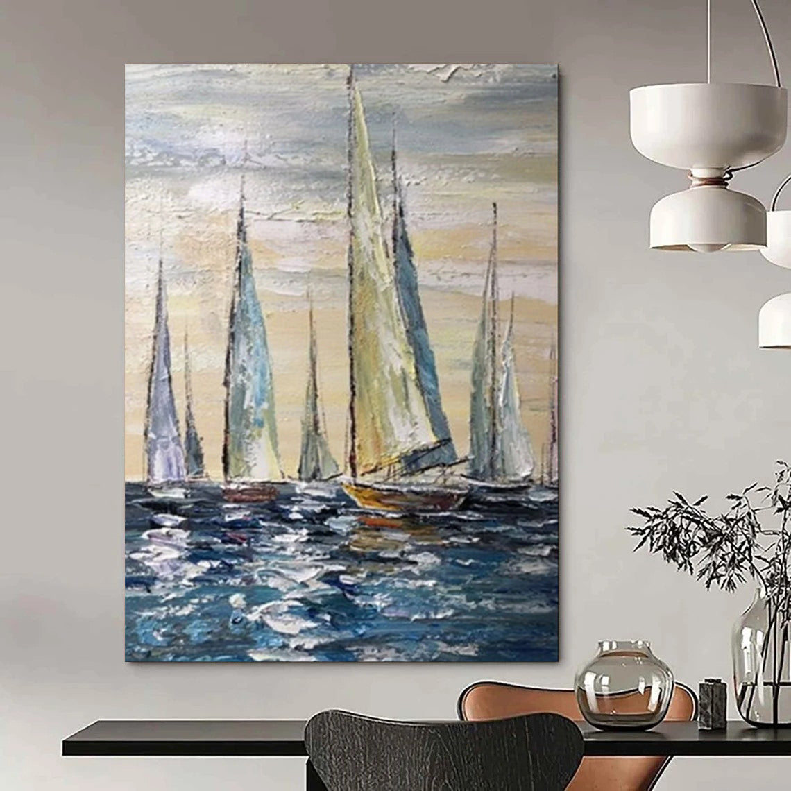“Sailing Regatta at Sunset” – Impasto Seascape Oil CT2095