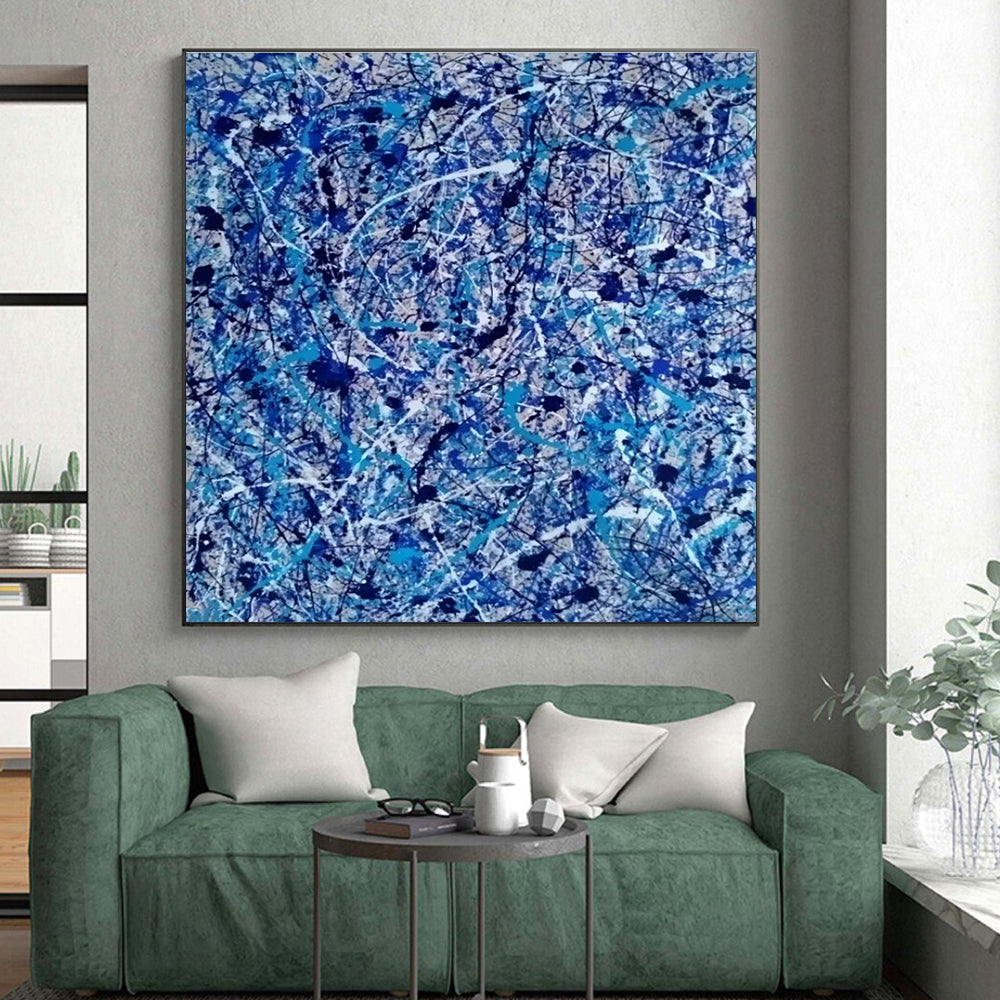 “Blue Drip Chaos” ，Abstract Expressionist Drip Art CT0886