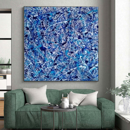 “Blue Drip Chaos” ，Abstract Expressionist Drip Art CT0886