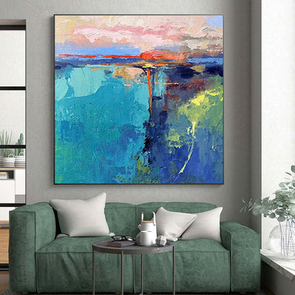Colorful Blended Landscape Strokes, “Sunset Over Dreamscape” - Abstract Landscape Oil Painting CT0720