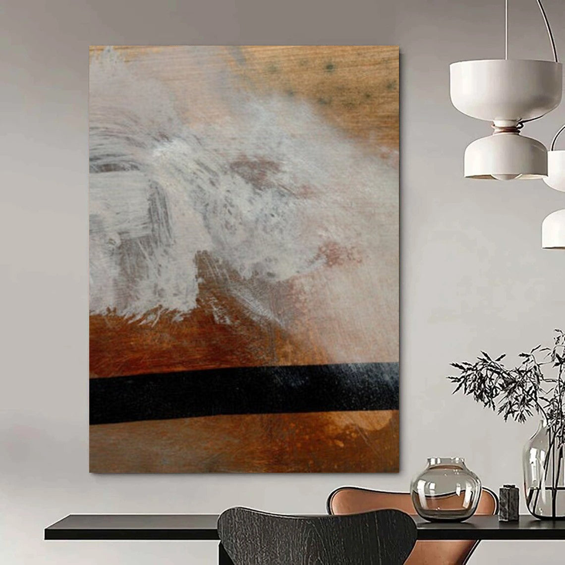 “White Paint on Wood with Black Line” - Experimental Mixed - Media On Wood DTP185