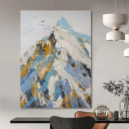 “Colorful Mountain Impasto” - Blue, White & Gold Textured Landscape Painting On Canvas DKH0955