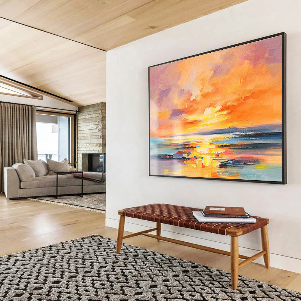 “Vibrant Sunset Seascape” Abstract Impasto Painting On Canvas DKH419
