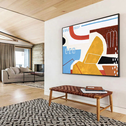 “Geometric Color Block Play” Abstract Acrylic Painting On Canvas DKH566