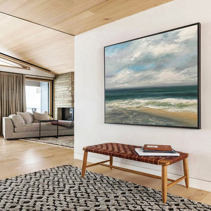 “Blue, Green, Cloudy Seaside ‘Serene Coastal Day’” - Impressionist Seascape Painting On Canvas DLZ021