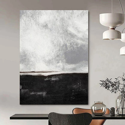 “Black - White Abstract Horizon” – Abstract Landscape Painting CT1154