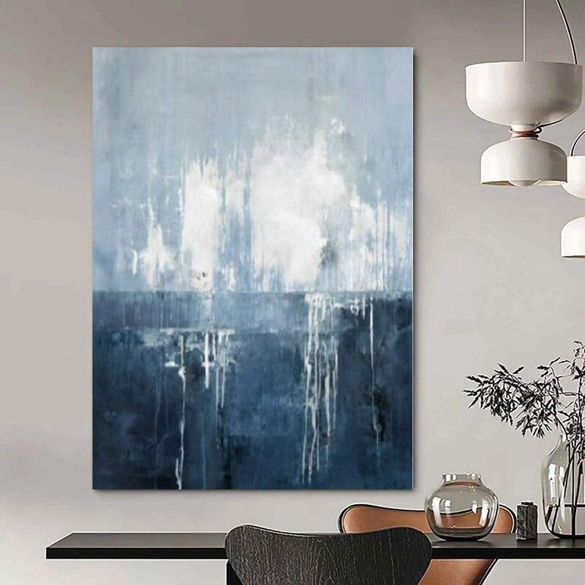 “Blue - Gray Abstract Drips” – Abstract Expressionist Painting CT1138
