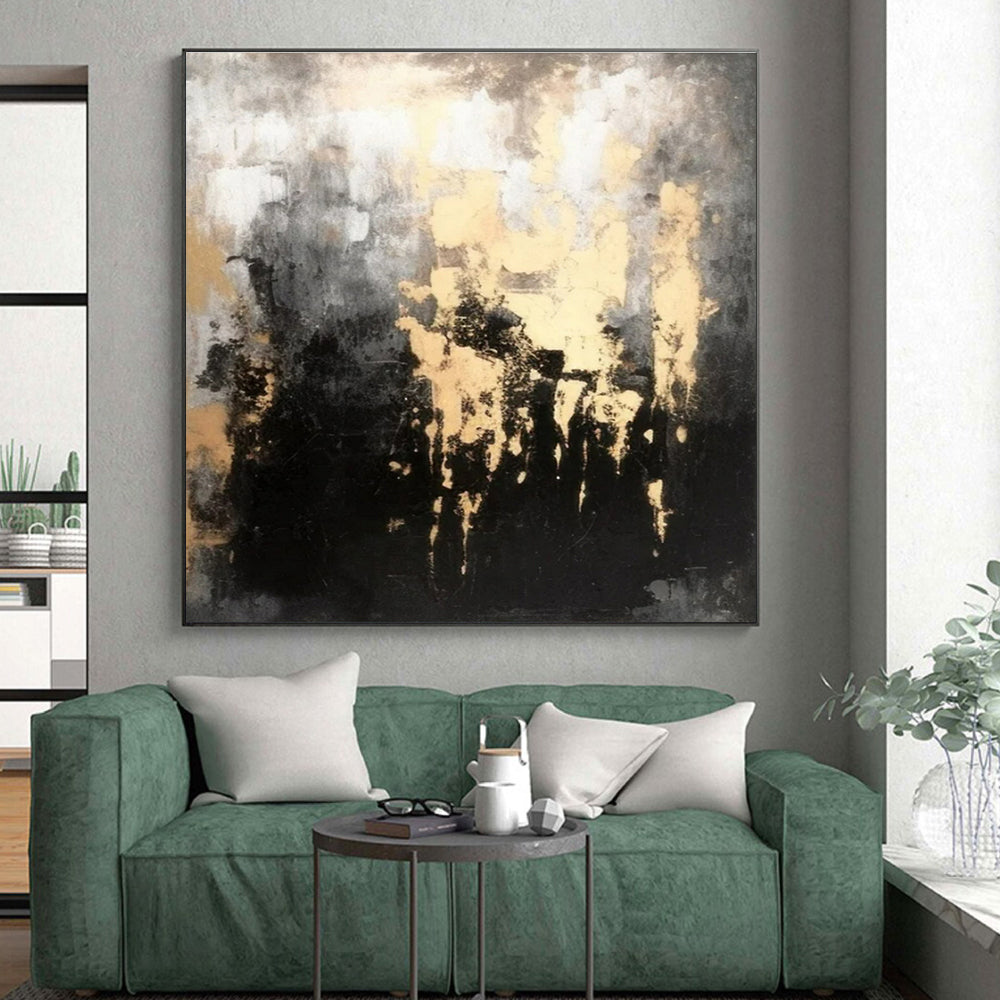 “Gold and Gray Drips” ，Abstract Expressionist Acrylic Art CT0912