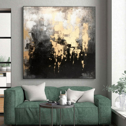 “Gold and Gray Drips” ，Abstract Expressionist Acrylic Art CT0912