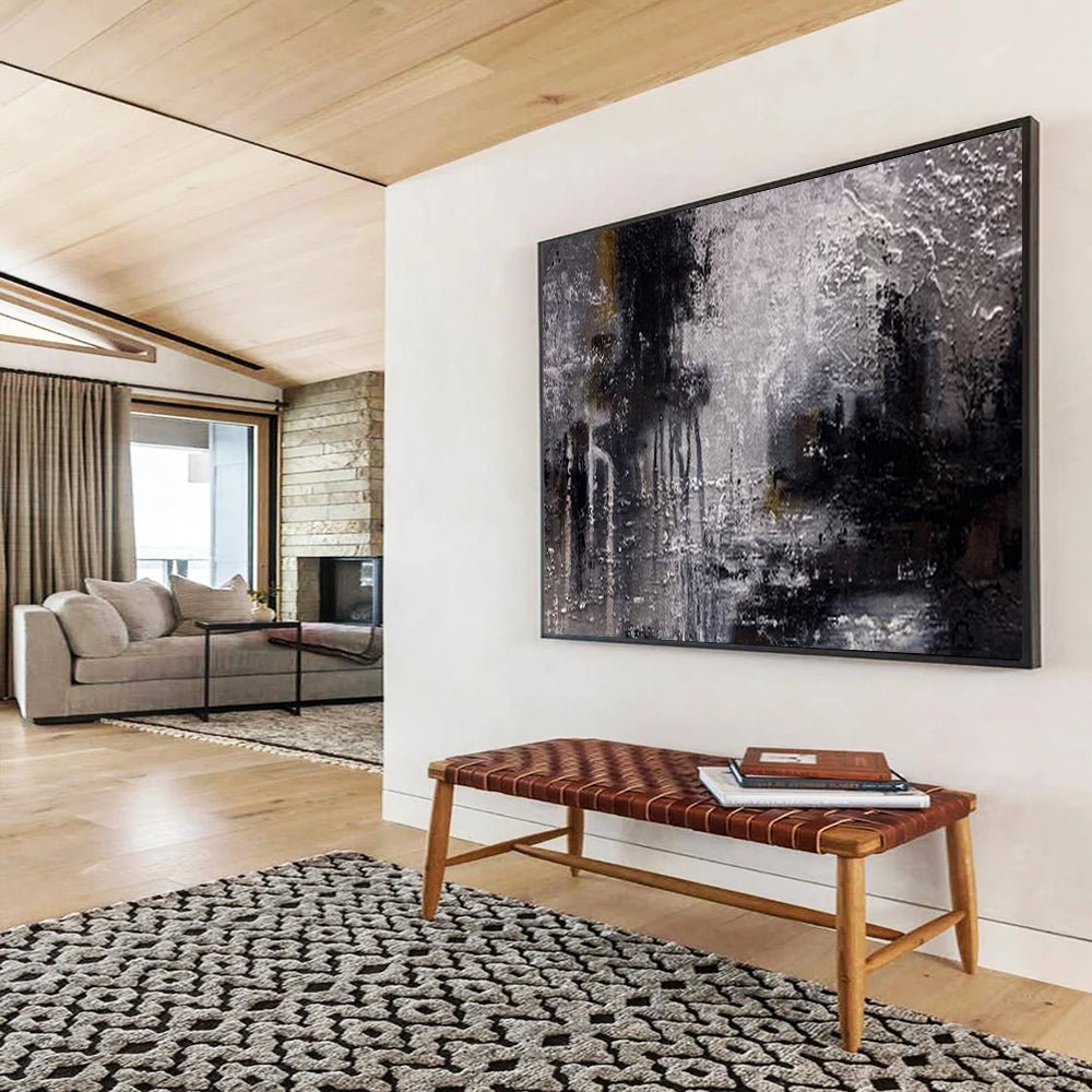 “Moody Textured Landscape - Grays, Blacks, and Subtle Lights” Painting On Canvas DKH009