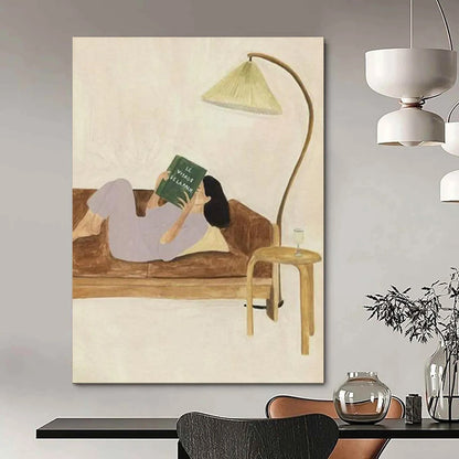 “Cozy Reading Nook” – Figurative Watercolor Painting On Canvas CT2107