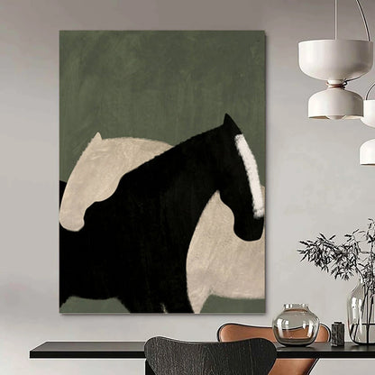 Abstract Black and White Horse Silhouettes - Equine Painting On Canvas DKH1411