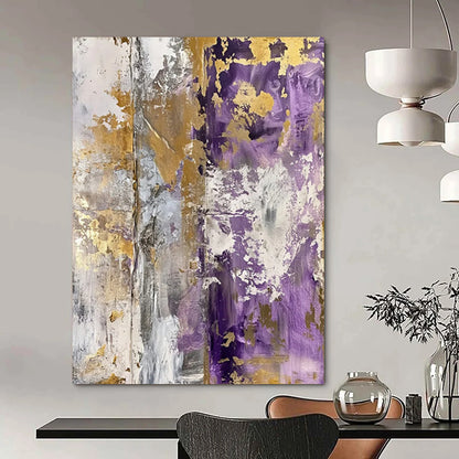 “Purple - Gold Textured Abstraction” - Textured Abstract Painting On Canvas DTP134