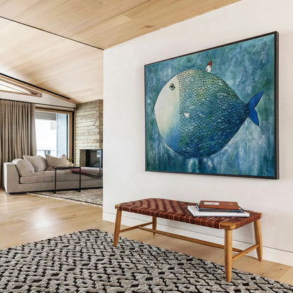 Whimsical Big Fish with House Surreal Painting On Canvas DKH218