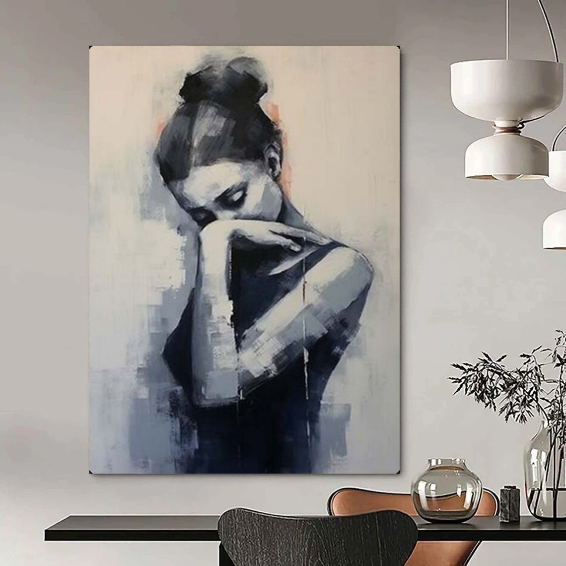 “Contemplative Monochrome Figure” – Impressionistic Figure Oil Painting On Canvas CT2140