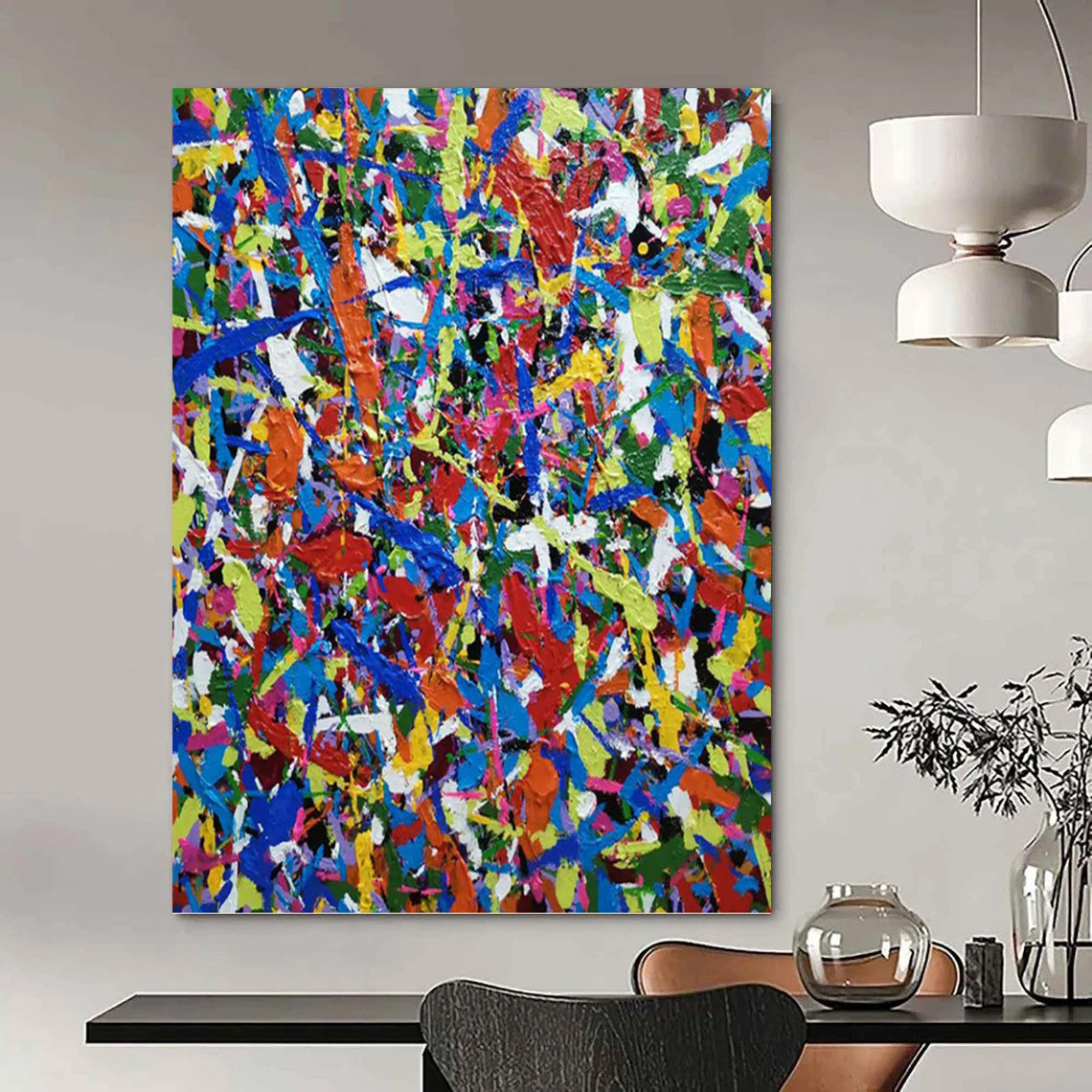 “Color Explosion” - Vibrant Multicolor Abstract Drip Painting On Canvas DKH1566