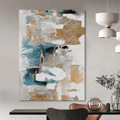 “Gold & Blue Abstraction” - Metallic Abstract Painting On Canvas CT2245