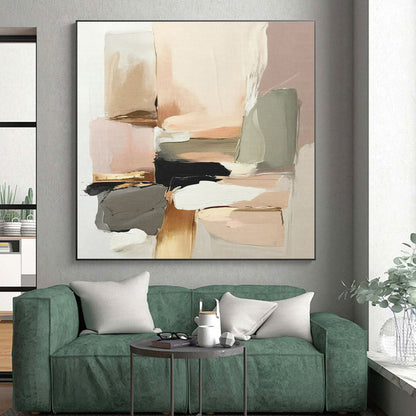 Soft Earth - Toned Blocks, “Warm Hues Serenity” - Abstract Geometric Acrylic Painting（Repeat, unique angle: ） CT0738