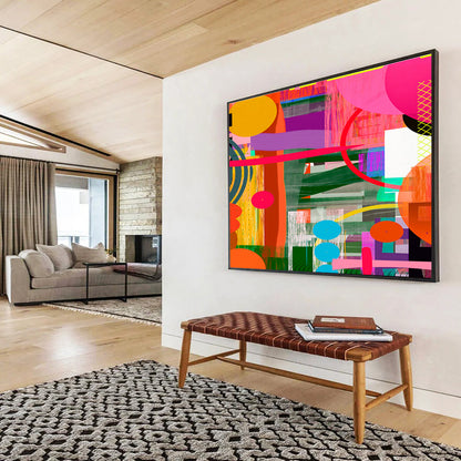 Colorful Geometric Collage “Vibrant Geometric Carnival” Painting On Canvas DKH082