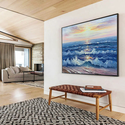 Sunset Over the Ocean - Impressionist Seascape Painting On Canvas DLZ218