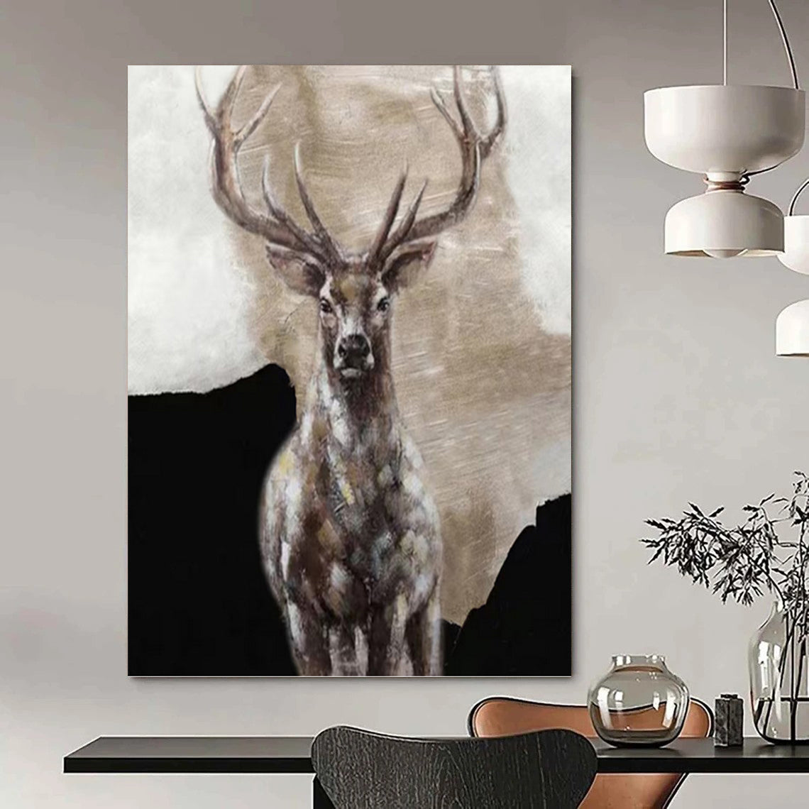 Textured Stag Portrait - Wildlife Painting On Canvas DKH1462