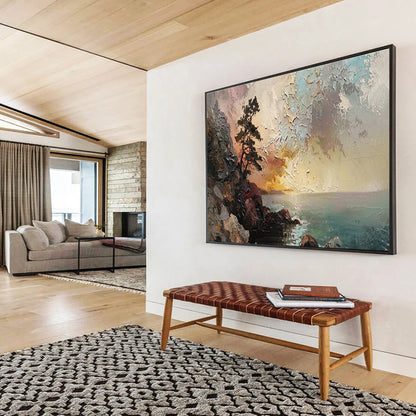 “Coastal Pine & Sunset” Impasto Seaside Painting On Canvas DKH463