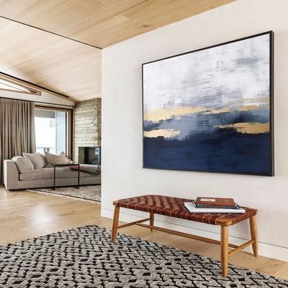 “Gray and Gold Abstract Layers” - Modern Landscape Painting On Canvas DKH786