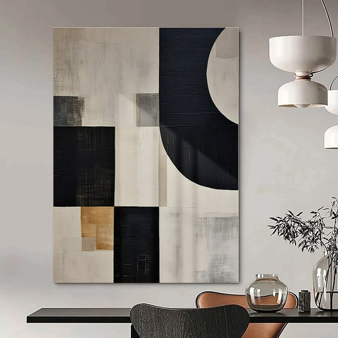 Mixed - neutral Geometric Blocks - Abstract Geometric Acrylic Painting CT1373