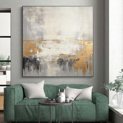 “Gray - White - Gold Abstract Horizon” ，Abstract Acrylic Painting CT0855