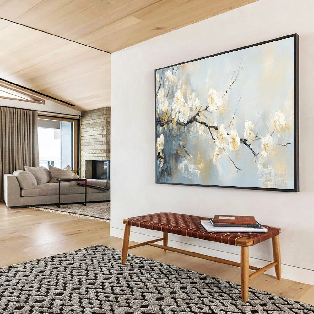 “Soft - Hued Blossom Branch” - Delicate Floral Painting On Canvas DKH805