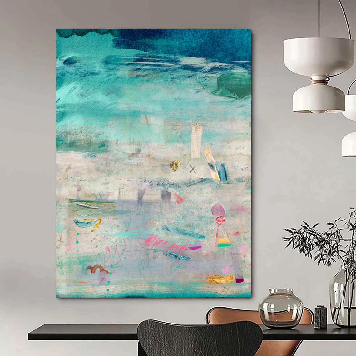 Teal, Mixed Media Collage - "Coastal Memories" - Mixed - media Abstract Art CT1843