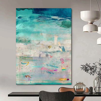 Teal, Mixed Media Collage - "Coastal Memories" - Mixed - media Abstract Art CT1843