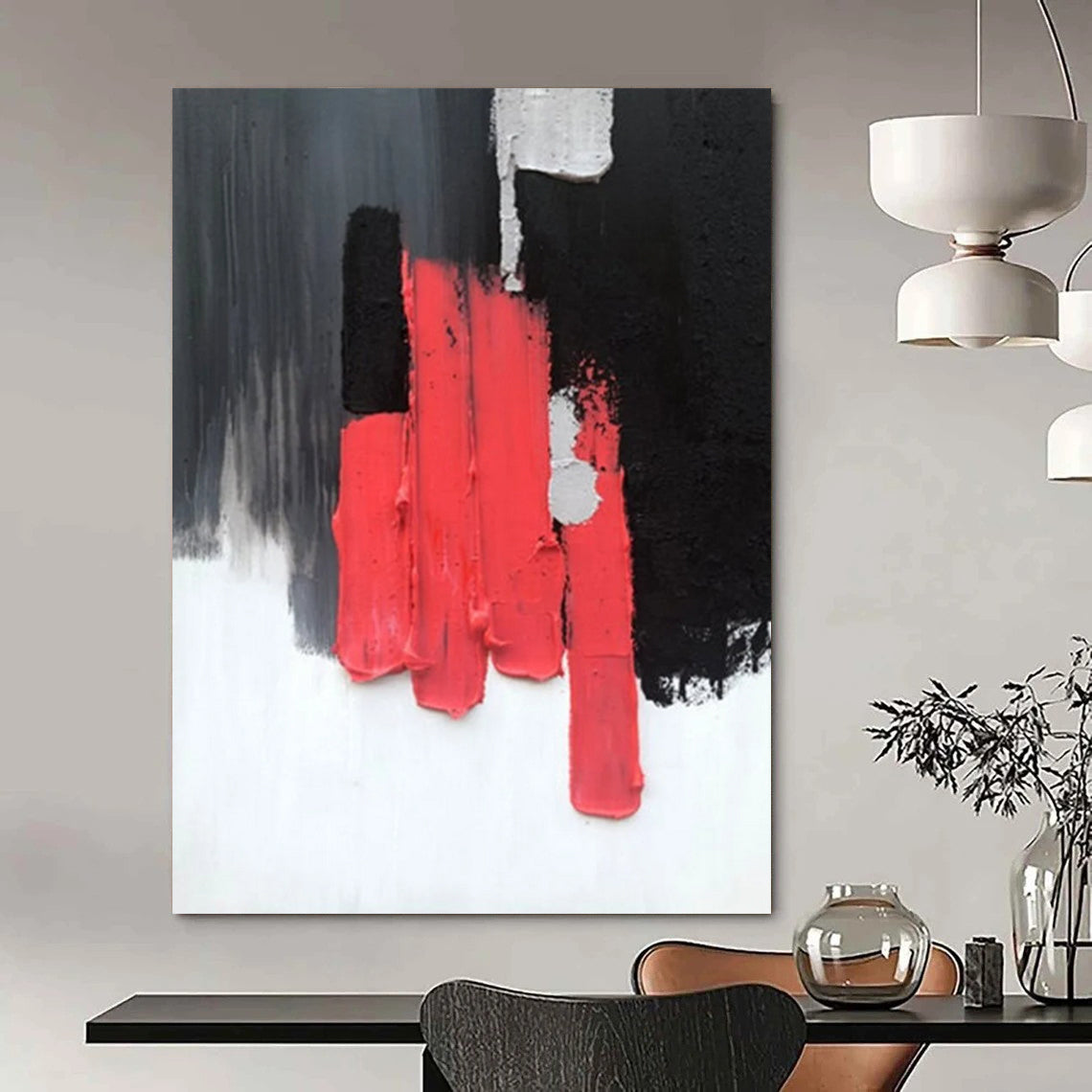 “Red, Black, White Blocks ‘Bold Simplicity’” - Abstract Impasto Painting On Canvas DTP394