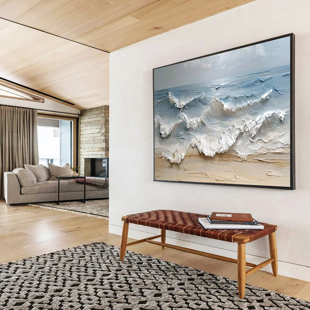 “Impasto Waves Crashing on Shore” - Dynamic Seascape Painting On Canvas DKH796