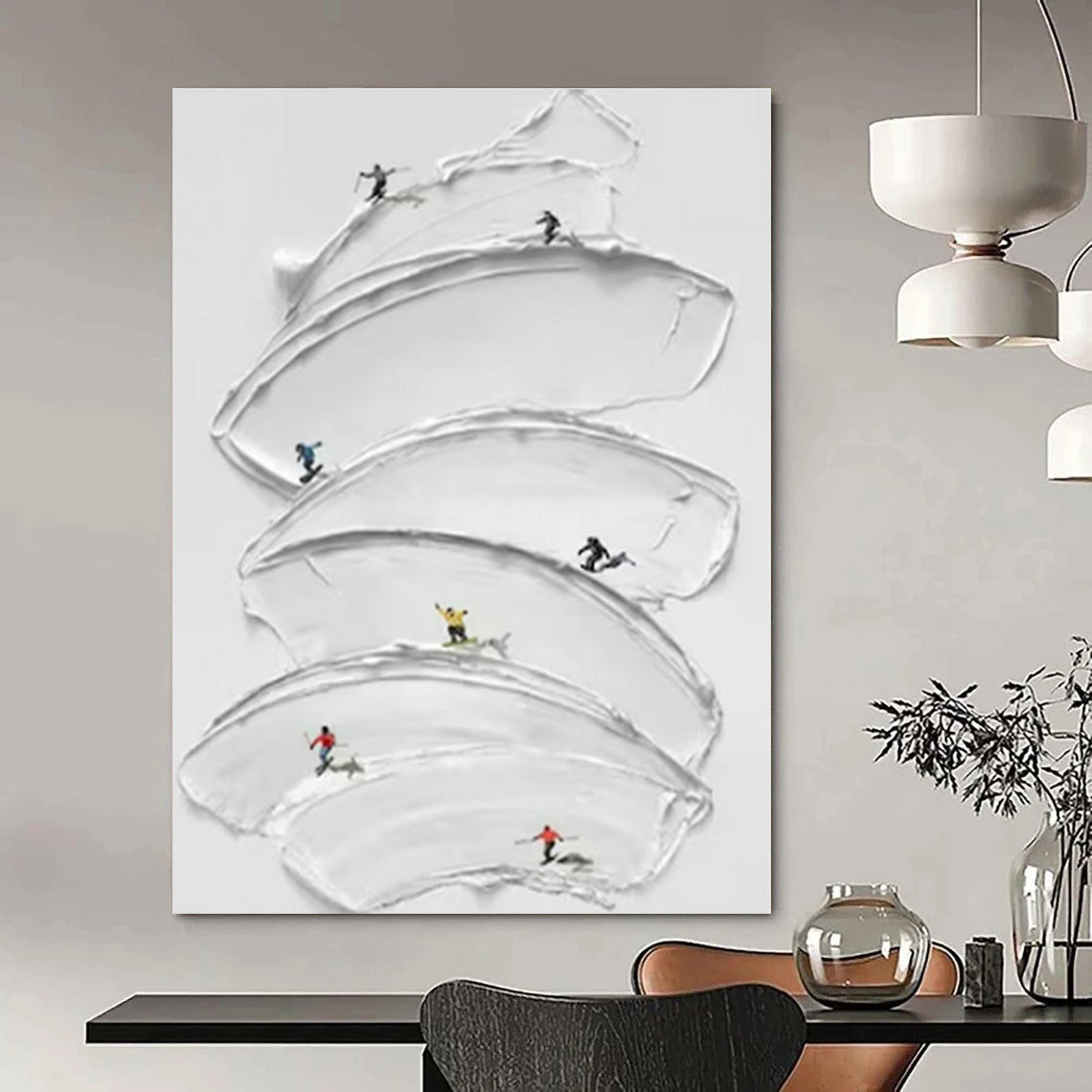 White Swipes & Skiers - Conceptual Thick - textured Acrylic Painting CT1360