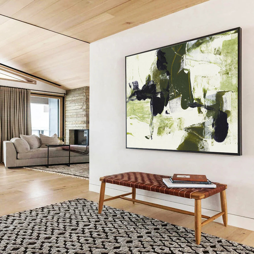 “Green - Black Abstract Forms” Abstract Acrylic Painting On Canvas DKH444