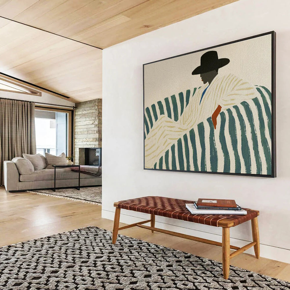 Man on Striped Sofa Stylish Portrait Painting On Canvas DKH229