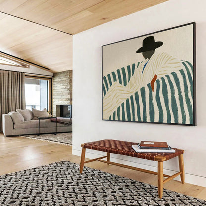 Man on Striped Sofa Stylish Portrait Painting On Canvas DKH229