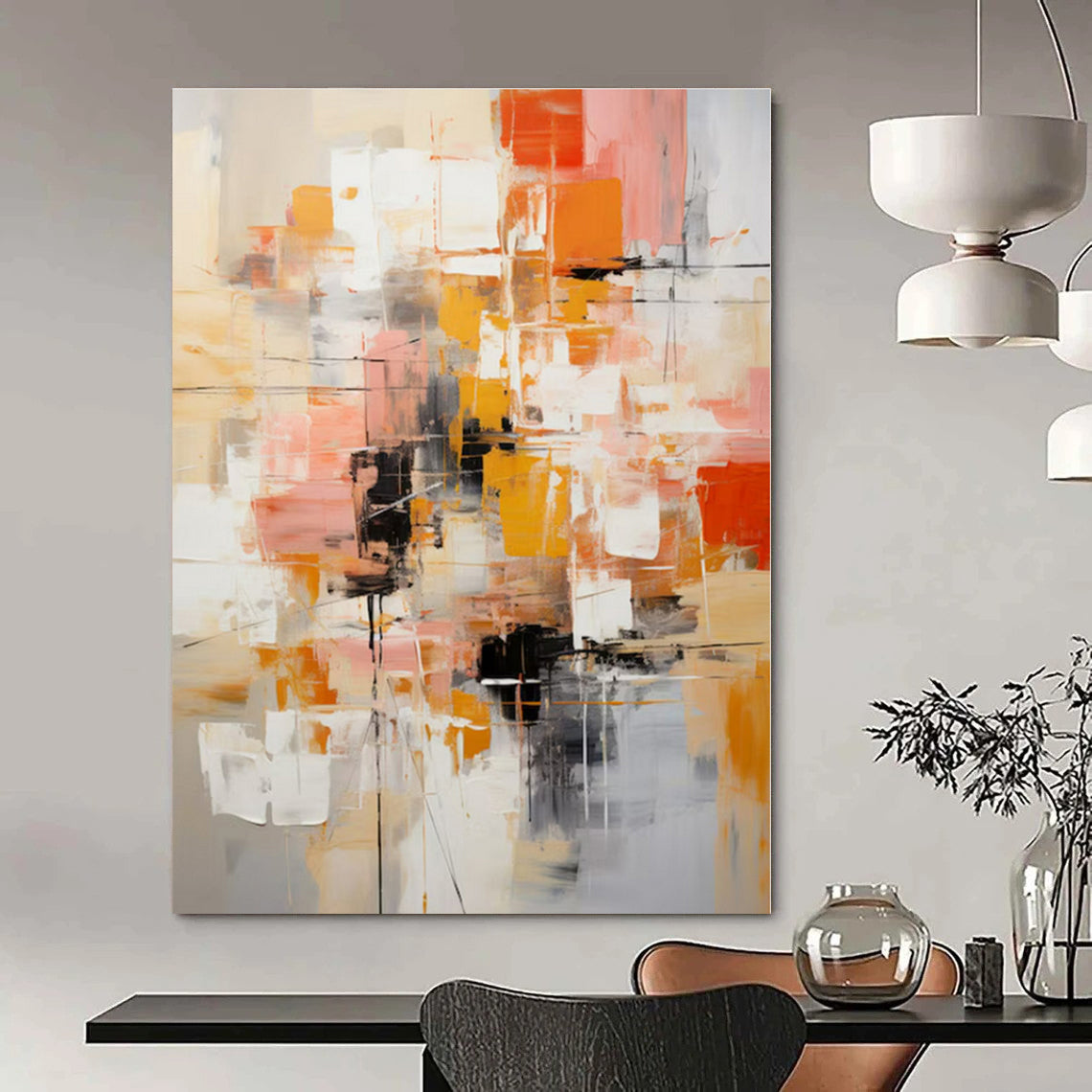 Orange - Pink Abstract Composition - Abstract Geometric Acrylic Painting CT1391