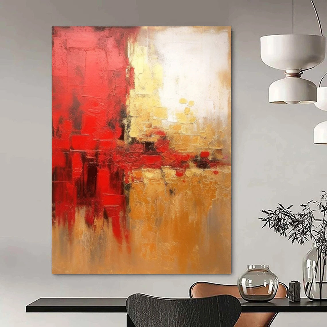 “Red - Gold Abstract Clash” - Abstract Expressionist Painting On Canvas DTP069