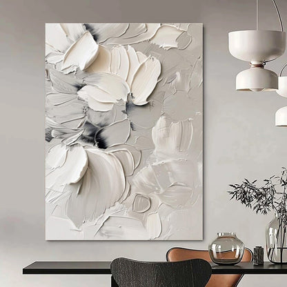 3D White Florals in Relief - Impasto Floral Acrylic CT1289