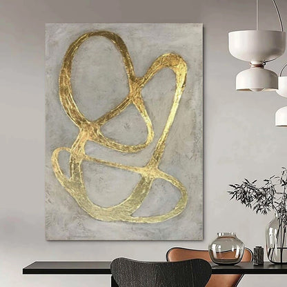 “Gold - Gray Abstract Loops (Variation)” – Metallic Abstract Painting CT1098